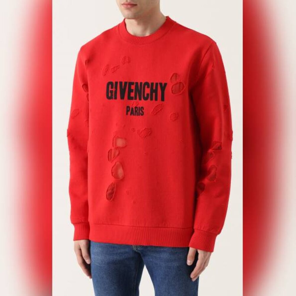 Givenchy AW/17 Red Distressed Logo-Print Crewneck Sweatshirt